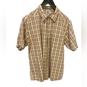 The North Face Brown Plaid Button Down Short Sleeve Shirt, Mens Size L